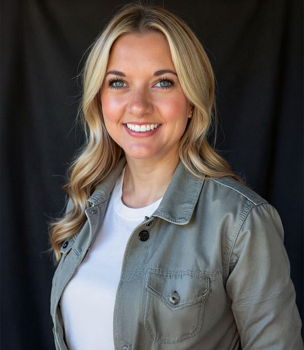 Professional woman smiling, wearing a light gray jacket over a white shirt, against a dark background, representing Captyx's team expertise in business brokerage and M&A advisory services.