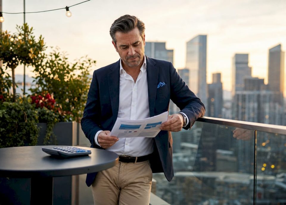Business owner reviewing valuation report at desk