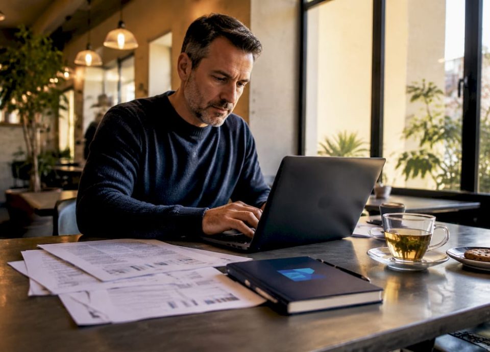Entrepreneur writing email to business owner