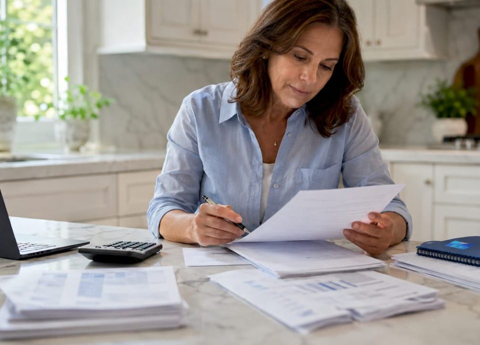 Small business owner reviewing partial sale documents
