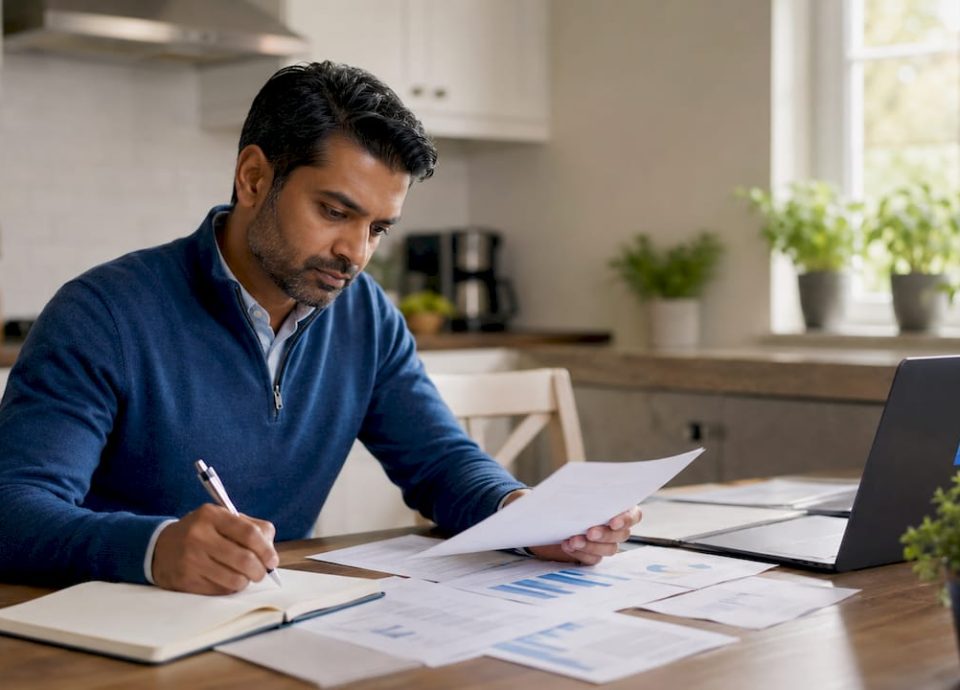 Business owner reviewing financial documents