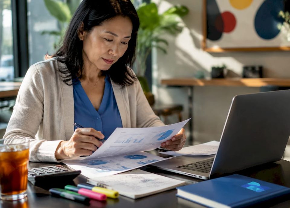 Seller reviewing business valuation documents