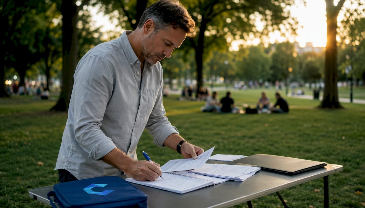 Man preparing business negotiation documents at home office