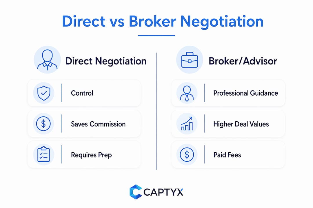 Infographic comparing direct negotiation and broker use