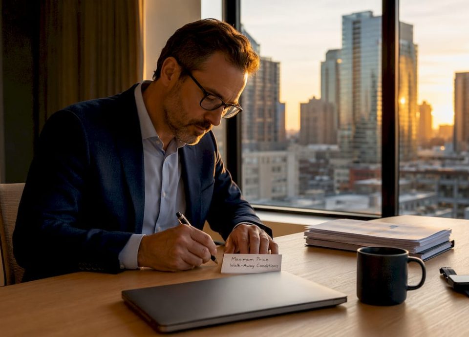 Man preparing negotiation notes at desk