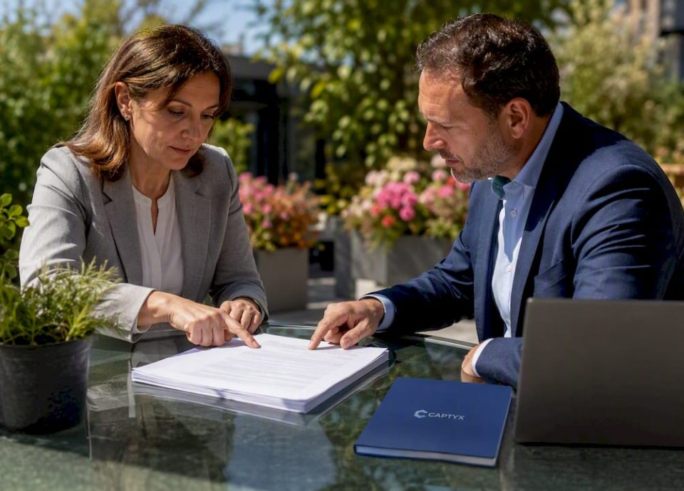 Businesspeople reviewing seller financing contract
