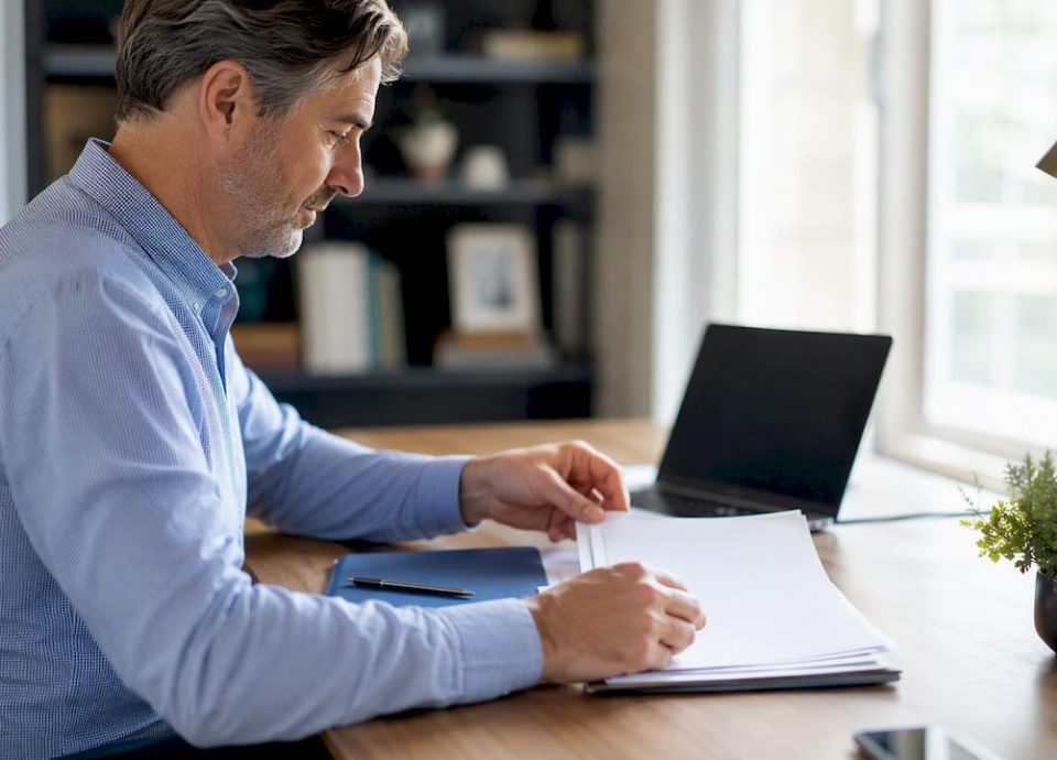 Business owner sorting sale readiness documents