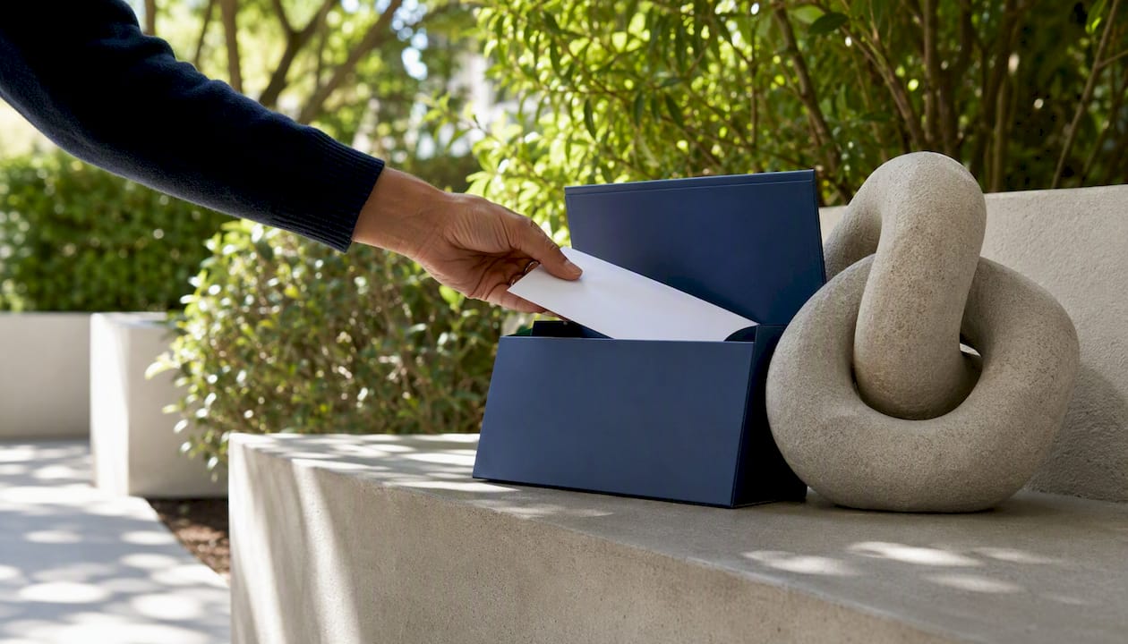 Hand placing charitable donation envelope