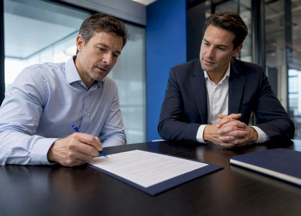 Owner reviewing exclusive sale agreement