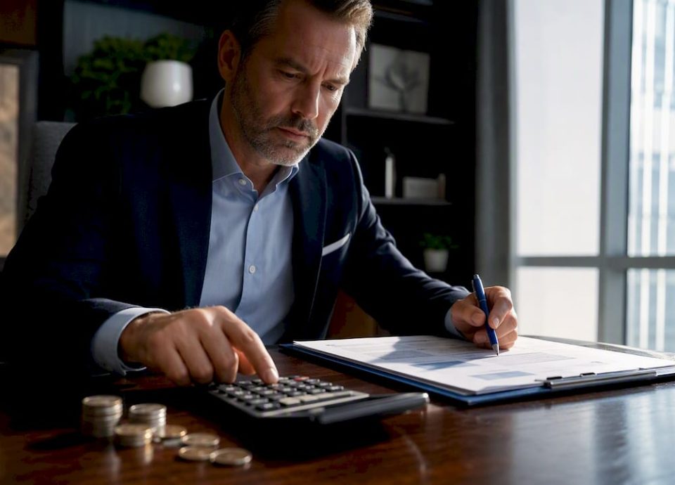 Business owner calculating broker commission