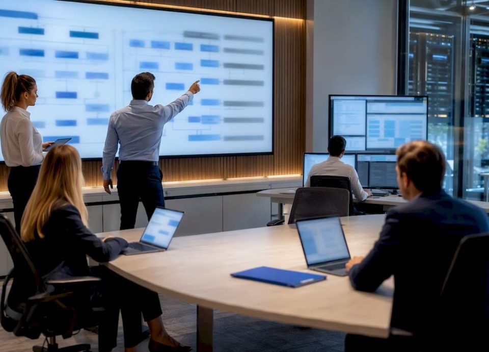 Team reviewing post-close service transition plans
