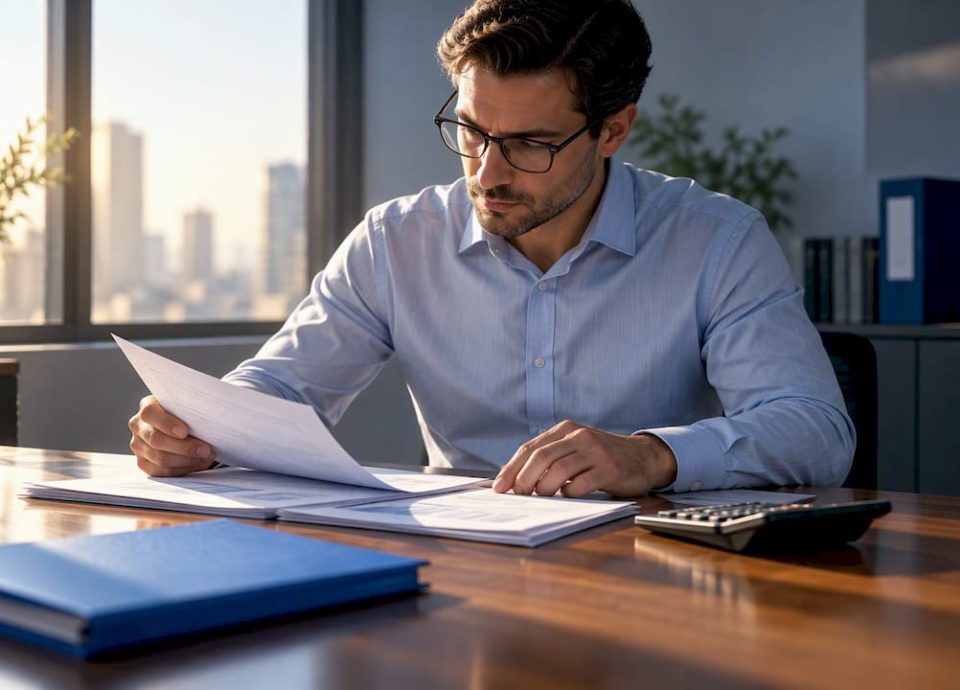 Accountant reconciling financial statements
