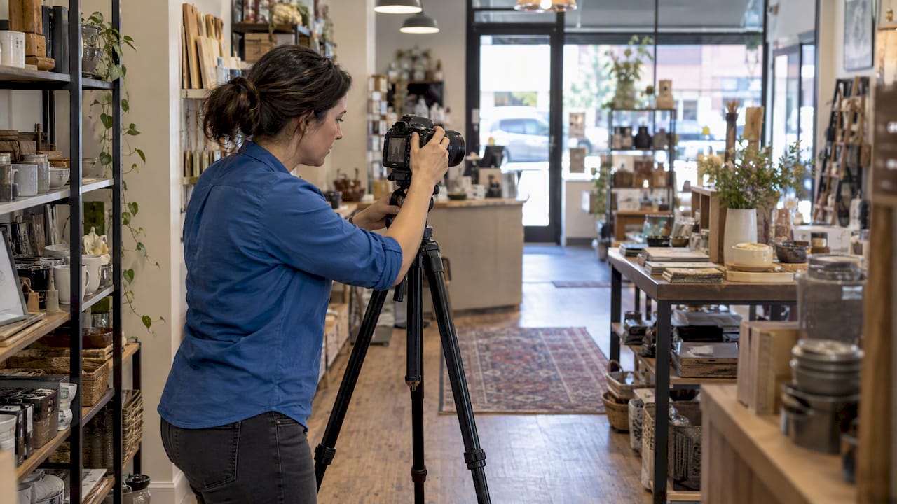 Photographer capturing a staged retail shop